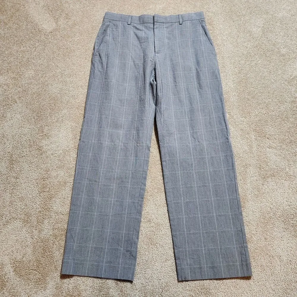 Banana Republic Dress Pants Men 32X30(29) Gray Plaid Straight Leg